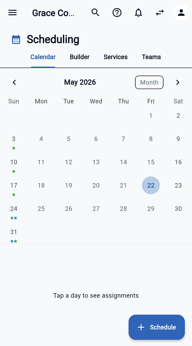 Volunteer scheduling calendar